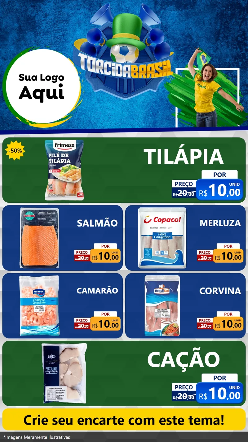 Modelo de TV para TV Vertical com o tema Torcida Brasil - Copa para Peixaria