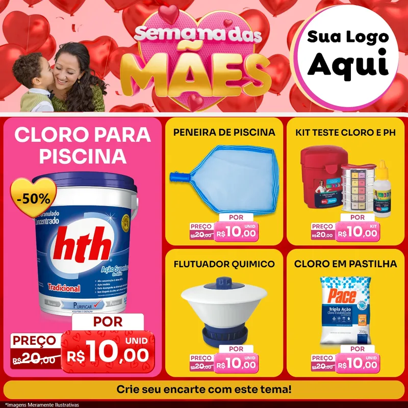 Modelo de Rede Social para Feed Facebook com o tema Semana Das Mães para Produtos para Piscina