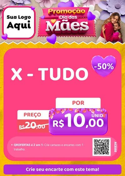 Modelo de Cartaz para Cartaz A4 Vertical com o tema Promoção Dia das Mães para Hamburgueria