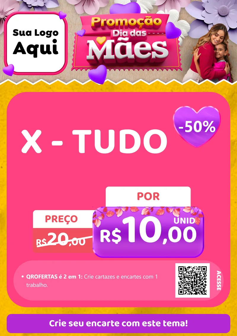 Modelo de Cartaz para Cartaz A4 Vertical com o tema Promoção Dia das Mães para Hamburgueria