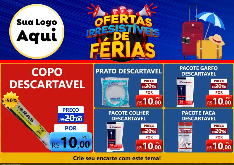 Modelo de Encarte para Encarte A4 Horizontal com o tema Ofertas Irresistíveis de Férias para Embalagens