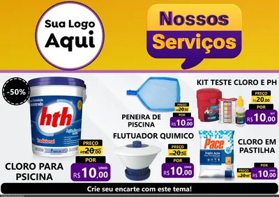 Modelo de Encarte para Encarte A4 Horizontal com o tema Nossos Serviços para Produtos para Piscina
