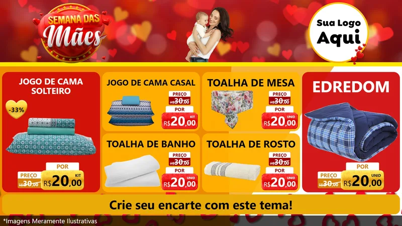 Modelo de TV para TV Horizontal com o tema Semana das Mães para Cama, Mesa e Banho