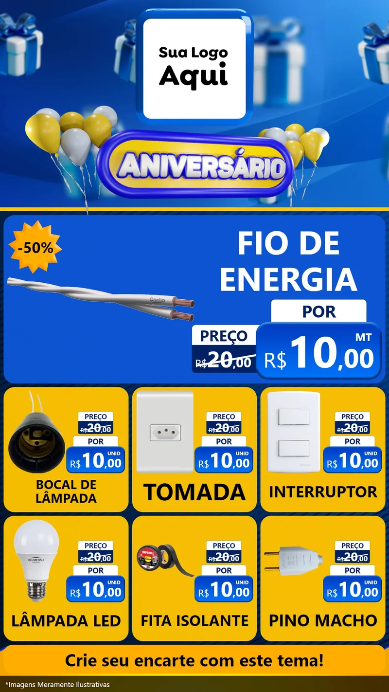 Modelo de Rede Social para Stories com o tema Aniversário para Materiais Elétricos