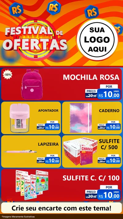 Modelo de TV para TV Vertical com o tema Festival de Ofertas para Papelaria