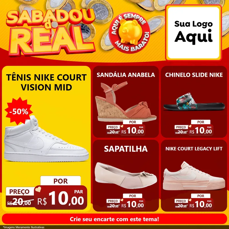 Modelo de Rede Social para Feed Facebook com o tema Sabadou do Real para Calçados
