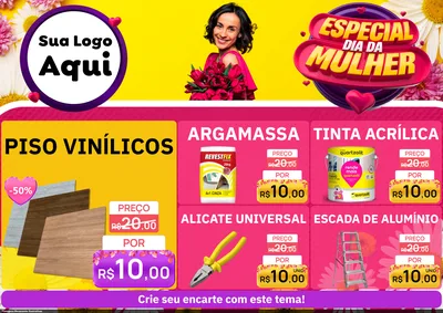 Modelo de Encarte para Encarte A4 Horizontal com o tema Especial Dia da Mulher para Material para Construção