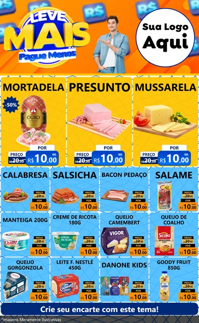 Modelo de Encarte para Encarte Grande com o tema Leve Mais, Pague Menos para Frios e Laticínios