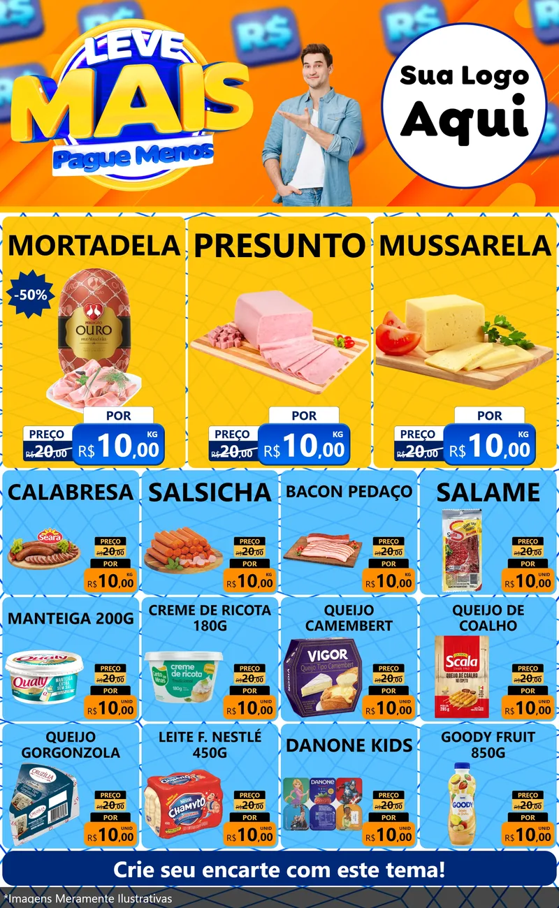 Modelo de Encarte para Encarte Grande com o tema Leve Mais, Pague Menos para Frios e Laticínios