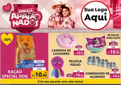Modelo de Encarte para Encarte A4 Horizontal com o tema Arraiá dos Apaixonados - Junina para Pet Shop