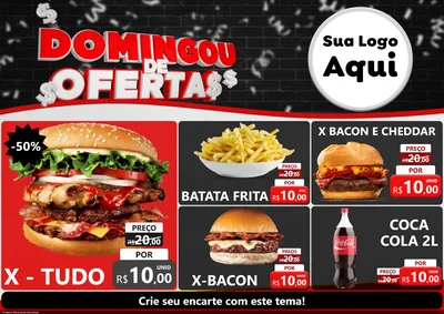 Modelo de Encarte para Encarte A4 Horizontal com o tema Domingou de Ofertas para Hamburgueria