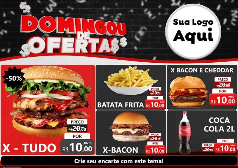 Modelo de Encarte para Encarte A4 Horizontal com o tema Domingou de Ofertas para Hamburgueria