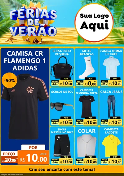 Modelo de Encarte para Encarte A4 Vertical com o tema Férias de Verão para Roupas e acessórios