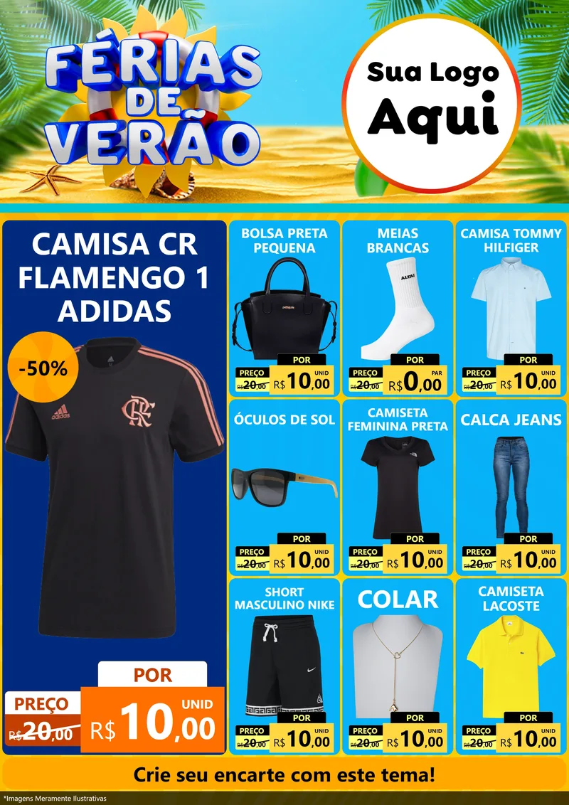 Modelo de Encarte para Encarte A4 Vertical com o tema Férias de Verão para Roupas e acessórios