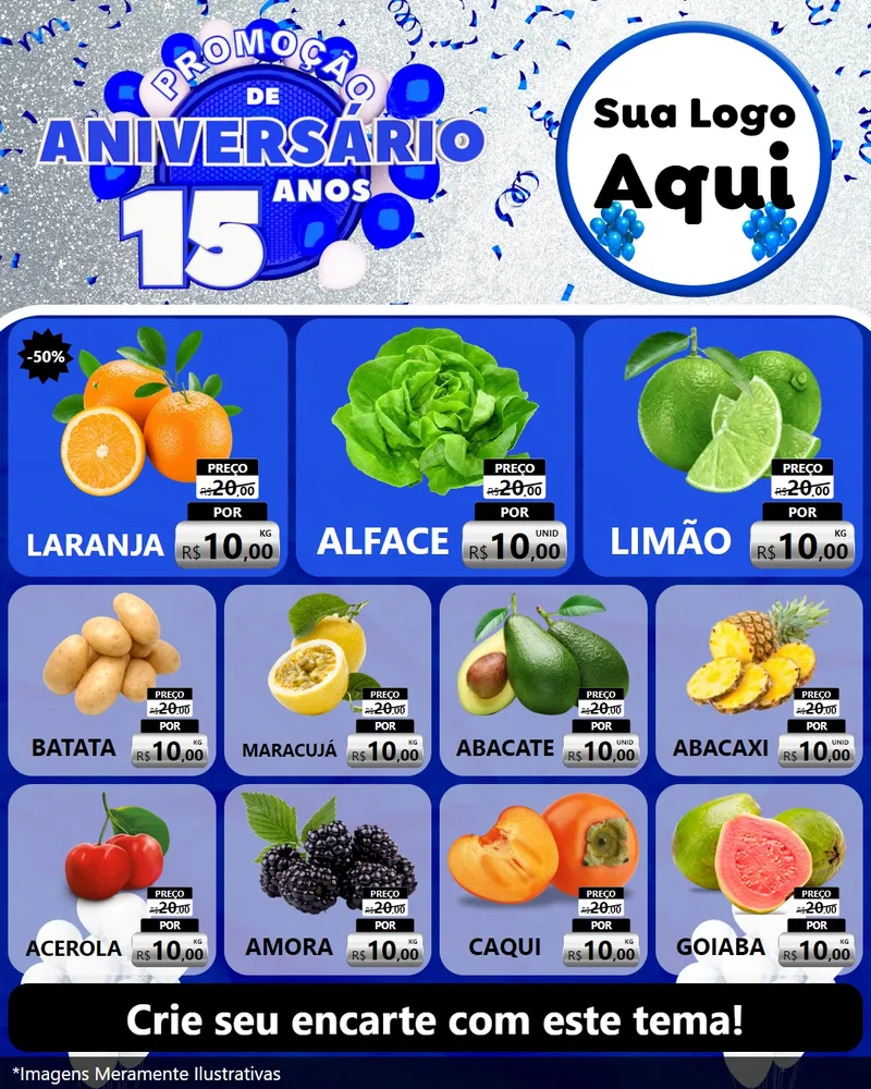 Modelo de Rede Social para Feed Instagram com o tema Promoção de Aniversário - 15 Anos para Hortifrúti
