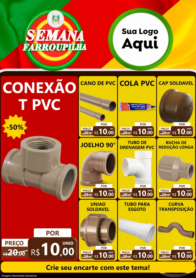 Modelo de Encarte para Encarte A4 Vertical com o tema Semana Farroupilha para Tubos e conexões