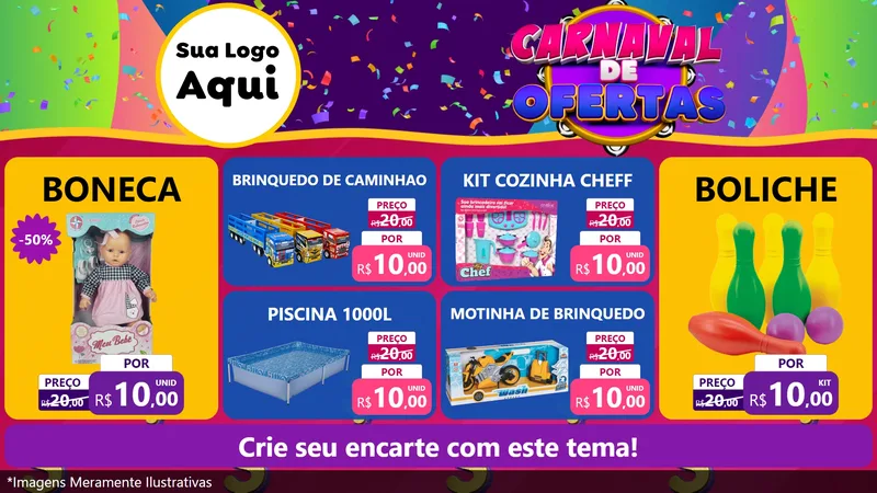 Modelo de TV para TV Horizontal com o tema Carnaval de Ofertas para Brinquedos
