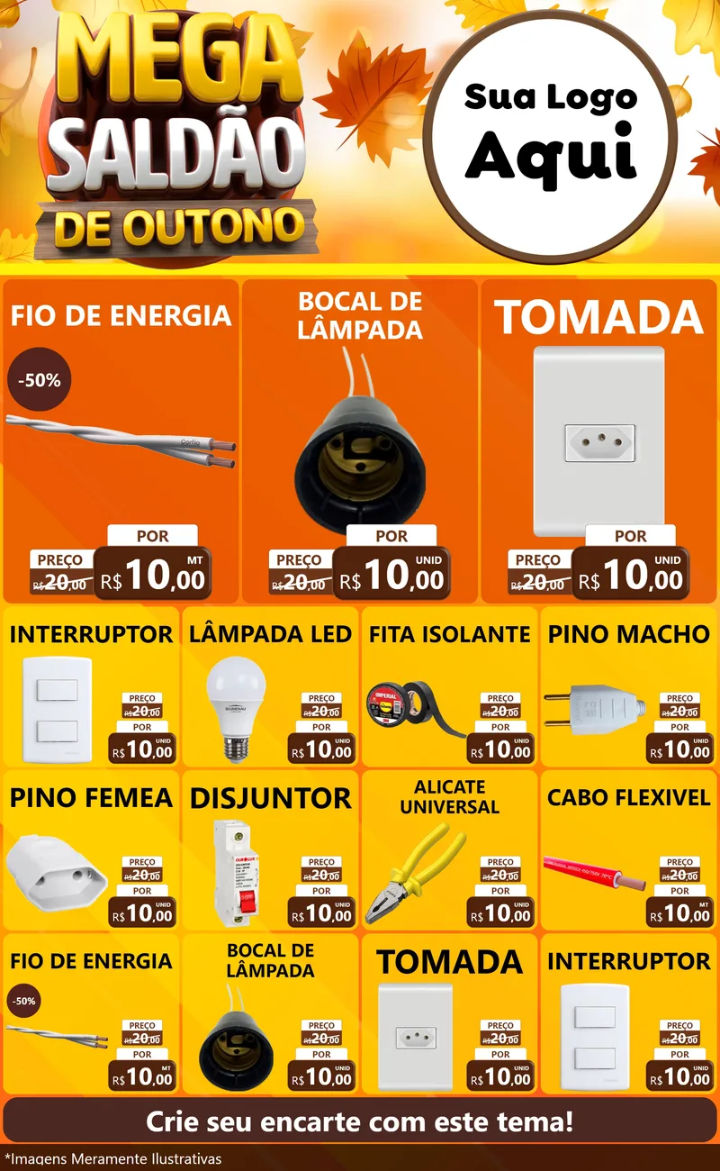 Modelo de Encarte para Encarte Grande com o tema Mega Saldão de Outono para Materiais Elétricos