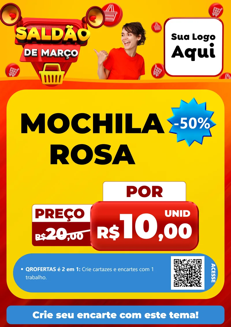 Modelo de Cartaz para Cartaz A4 Vertical com o tema Saldão de Março para Papelaria
