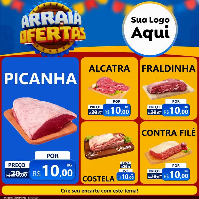 Modelo de Rede Social para Feed Facebook com o tema Arraiá de Ofertas - Junina para Açougue