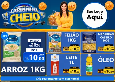 Modelo de Encarte para Encarte A4 Horizontal com o tema Comece O Mês de Carrinho Cheio para Supermercado