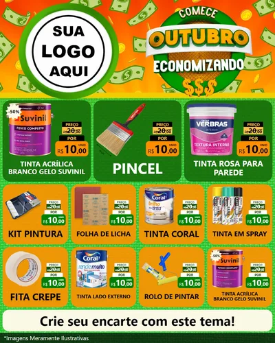 Modelo de Rede Social para Feed Instagram com o tema Comece Outubro Economizando para Tintas e Ferramentas