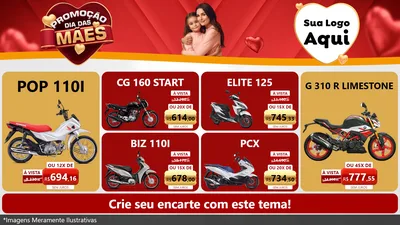 Modelo de TV para TV Horizontal com o tema Promoção Dia das Mães para Concessionaria de Motos