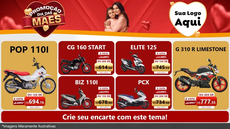 Modelo de TV para TV Horizontal com o tema Promoção Dia das Mães para Concessionaria de Motos
