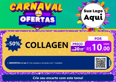 Modelo de Cartaz para Cartaz A4 Horizontal com o tema Carnaval de Ofertas para Suplementos alimentares