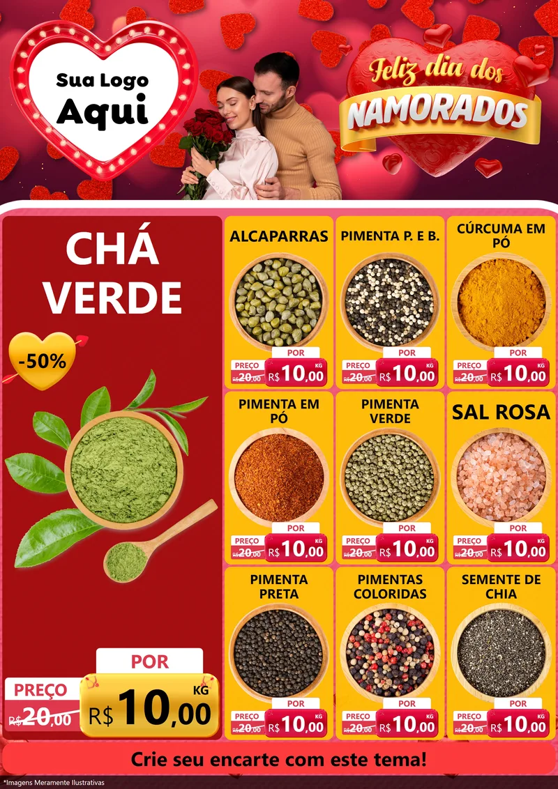 Modelo de Encarte para Encarte A4 Vertical com o tema Feliz Dia Dos Namorados para Produtos Naturais