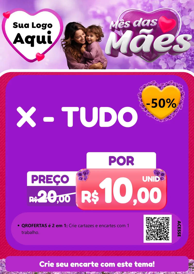 Modelo de Cartaz para Cartaz A4 Vertical com o tema Mês das Mães para Hamburgueria