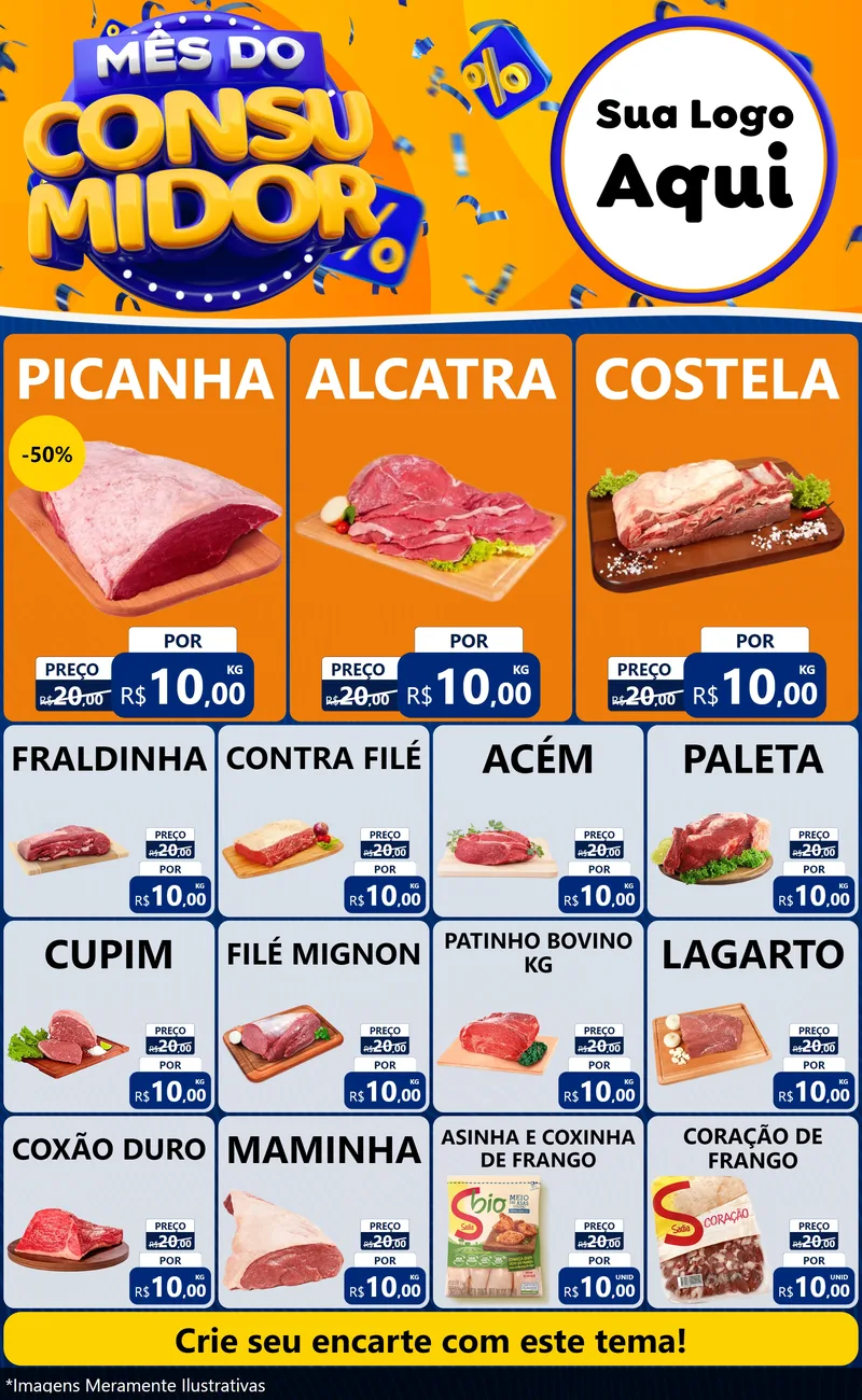 Modelo de Encarte para Encarte Grande com o tema Mês do Consumidor para Açougue