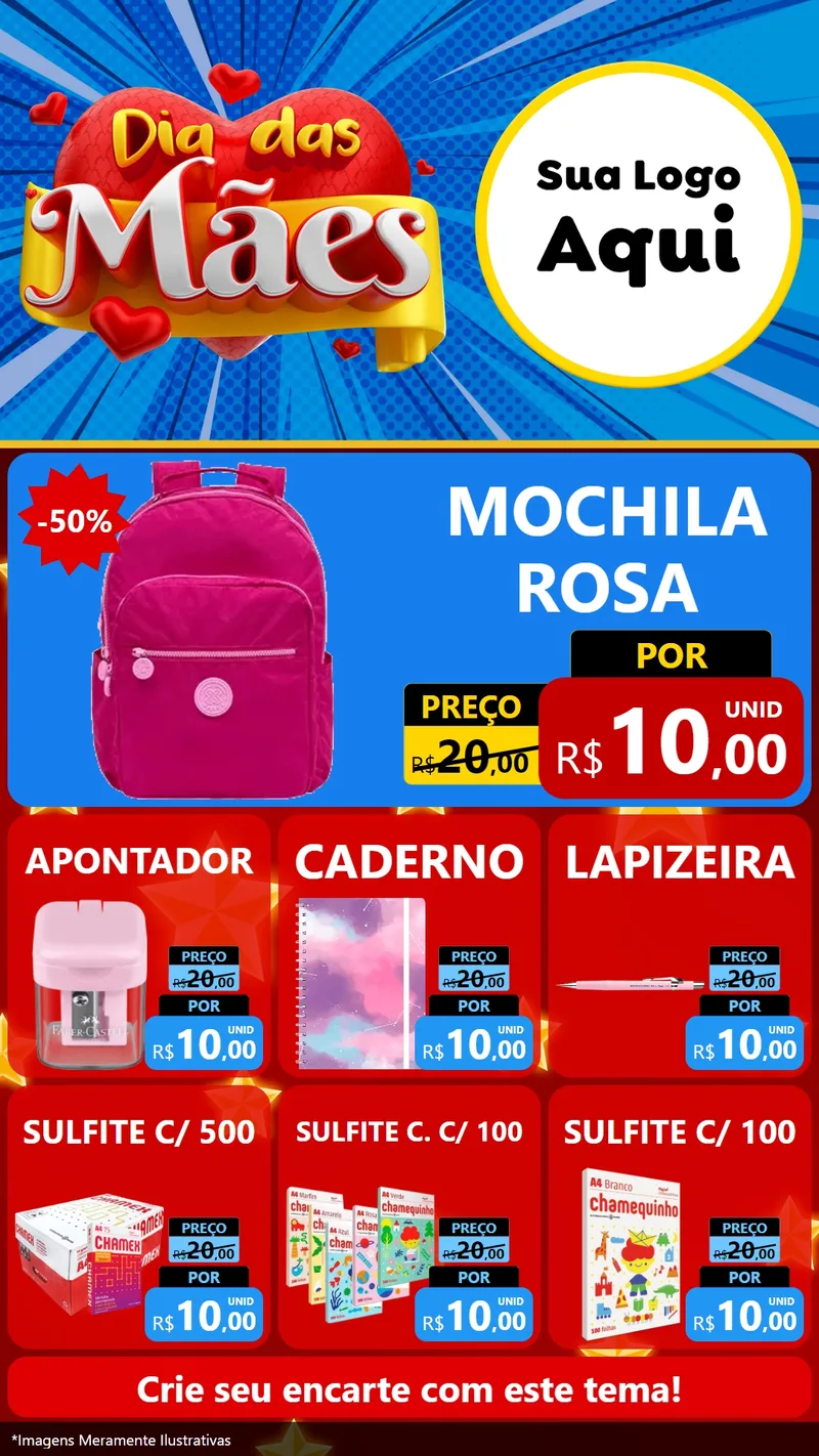Modelo de Rede Social para Stories com o tema Dia das Mães para Papelaria