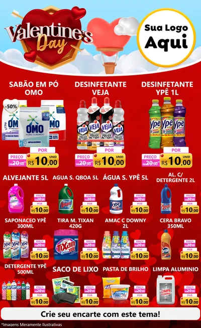 Modelo de Encarte para Encarte Grande com o tema Valentine's Day para Produtos de Limpeza