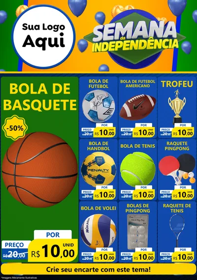 Modelo de Encarte para Encarte A4 Vertical com o tema Semana da Independência para Artigos Esportivos