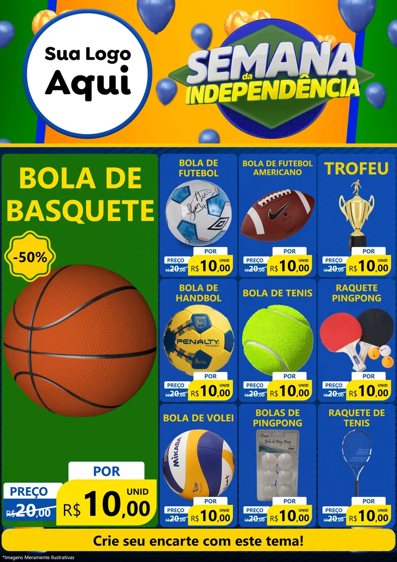 Modelo de Encarte para Encarte A4 Vertical com o tema Semana da Independência para Artigos Esportivos
