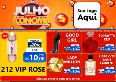 Modelo de Encarte para Encarte A4 Horizontal com o tema Operação Julho Com Mais Economia para Perfumes