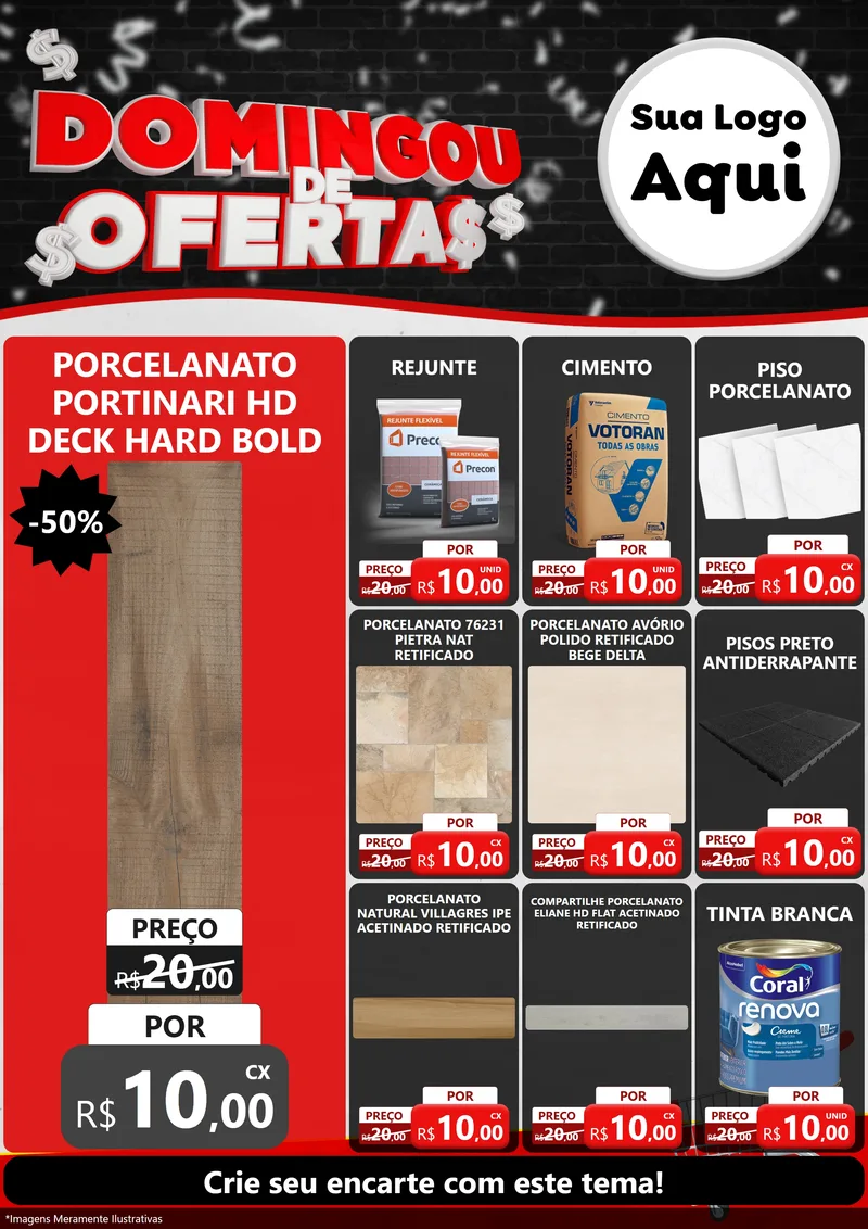 Modelo de Encarte para Encarte A4 Vertical com o tema Domingou de Ofertas para Pisos e revestimentos