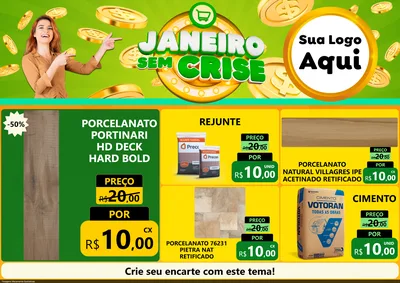 Modelo de Encarte para Encarte A4 Horizontal com o tema Janeiro Sem Crise para Pisos e revestimentos