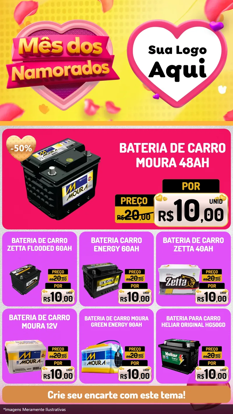 Modelo de Rede Social para Stories com o tema Mês dos Namorados para Baterias Elétricas