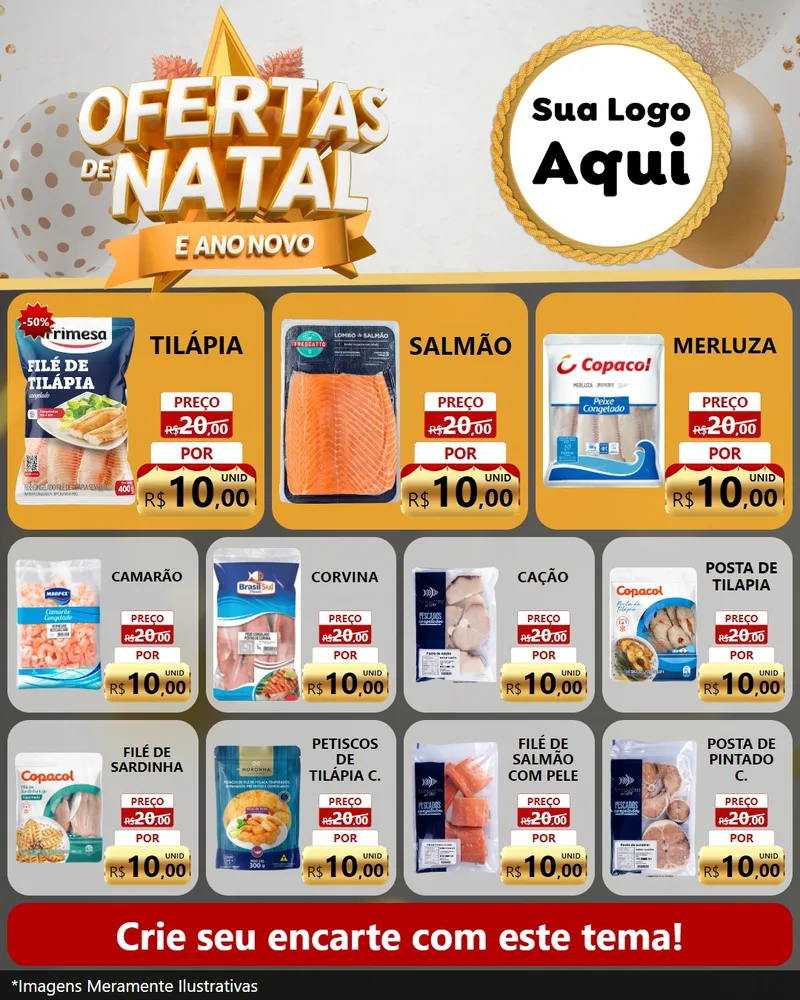 Modelo de Rede Social para Feed Instagram com o tema Ofertas De Natal E Ano Novo para Peixaria