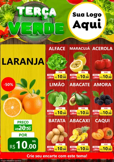 Modelo de Encarte para Encarte A4 Vertical com o tema Terça Verde para Hortifrúti