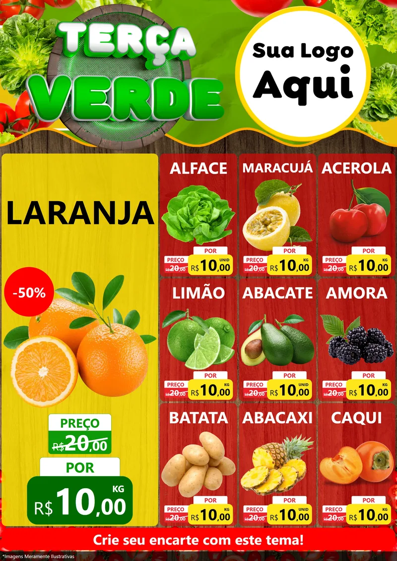 Modelo de Encarte para Encarte A4 Vertical com o tema Terça Verde para Hortifrúti