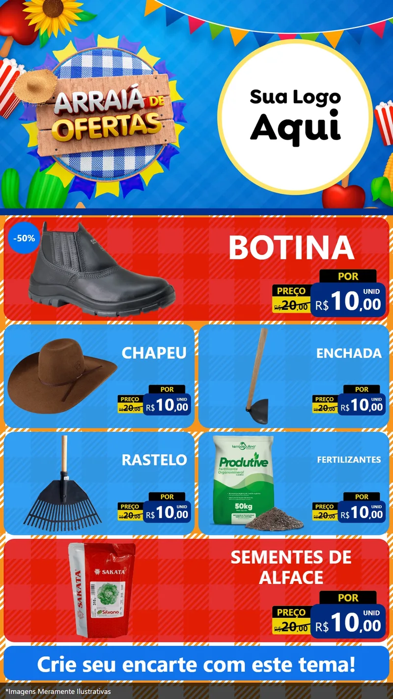 Modelo de TV para TV Vertical com o tema Arraiá de Ofertas para Agropecuária