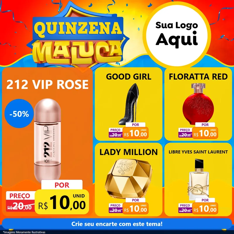 Modelo de Rede Social para Feed Facebook com o tema Quinzena Maluca para Perfumes