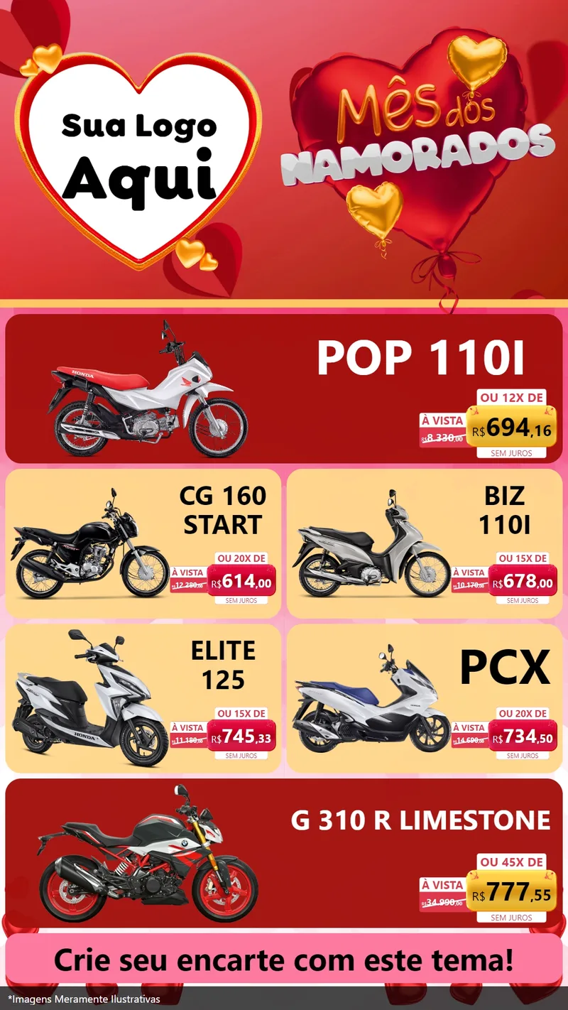 Modelo de TV para TV Vertical com o tema Mês dos Namorados para Concessionaria de Motos