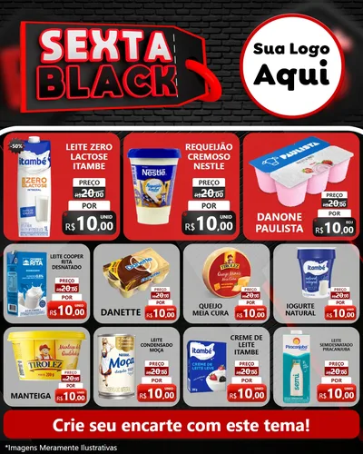 Modelo de Rede Social para Feed Instagram com o tema Sexta Black para Frios e Laticínios