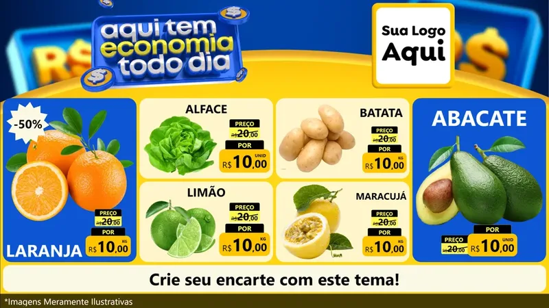 Modelo de TV para TV Horizontal com o tema Aqui Tem Economia Todo Dia para Hortifrúti