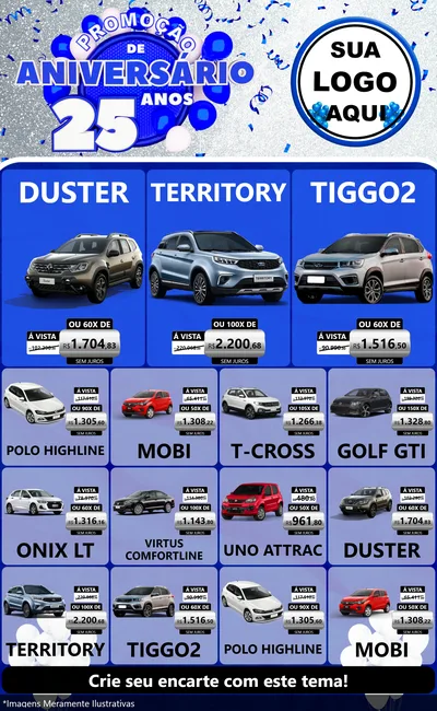Modelo de Encarte para Encarte Grande com o tema Promoção de Aniversário - 25 Anos para Concessionaria de Carros