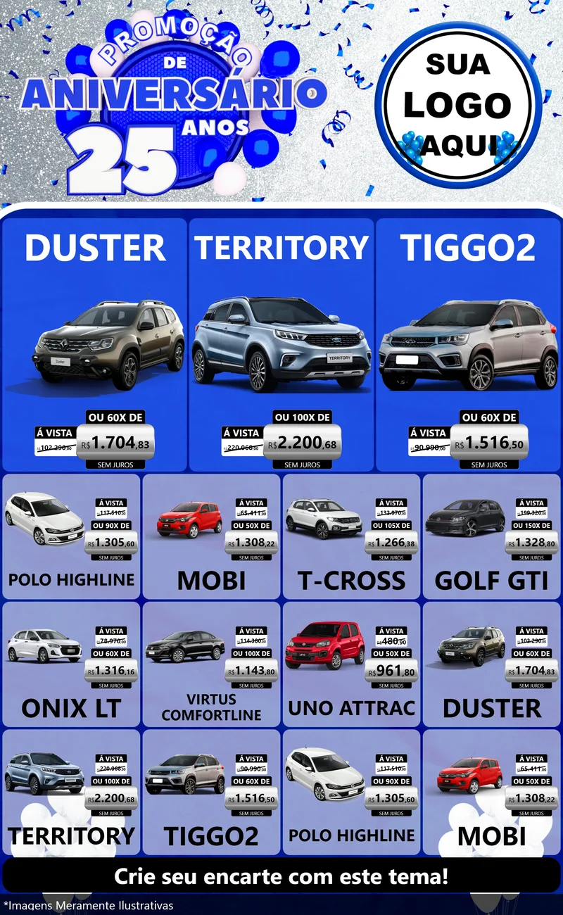 Modelo de Encarte para Encarte Grande com o tema Promoção de Aniversário - 25 Anos para Concessionaria de Carros